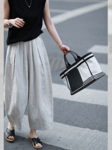 กางเกงลำลองผ้าลินินทรงหลวมสบายๆ สำหรับผู้หญิง กางเกงขายาวทรงหลวมสบายๆ สำหรับฤดูร้อน ทรงหลวมสบายๆ สำหรับใส่ไปทำงาน