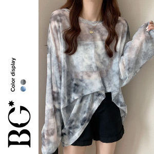 BG World ครีมกันแดดหลวมแดดชุ่ม Tie-dye Tulle เสื้อยืดหลวม Plus Size Top MNK08