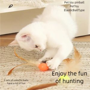 Funny Cat Elastic Ball Toy Interactive Balls Pet Supplies Feather Football Toys Dog Playthings Kitten