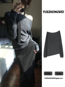 YUEZHONGWEI | Asymmetric Shoulder Grey Slim Fit Sweater