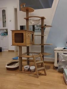 Premium Large Cat Tree House Wood Cat Condo Bed Scratcher House Cat Tower Hammock Cat Climbing Cat Scratcher House 猫爬架