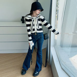 Girls Denim Bell Bottom Pants High Waist Long Trousers Spring Autumn Fashionable Kids Clothing Korean Style Childrens Jeans