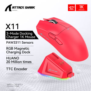 ATTACK SHARK | ATTACK SHARK X11 Wireless Gaming Mouse RGB Charging Dock PAW3311 22000 DPI Tri-Mode Bluetooth 2.4G Wired 63g Lightweight