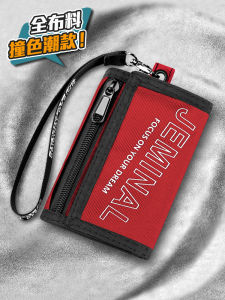 Tri-Fold Canvas Necktie Small Wallet for Female Students and Boys Japanese and South Korean Style Velcro Closure Multi-Compartment Interior with Photo Position and Change Bit