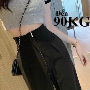 Khóa Sắt Liền Cạp Quần Tây nữ Dáng Suông rộng Vải Tuyết mưa đẹp Dáng Thướt Tha Lưng Cao Eo Thon có big size đến 89KG