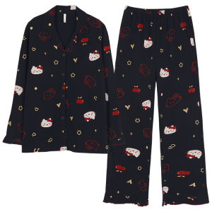 Bộ đồ ngủ nữ MiiOW vải cotton màu đen hình trái tim tay dài