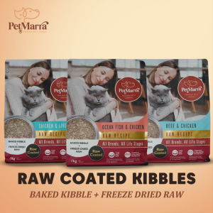 PetMarra Raw Coated Recipe Adult Cat and Kitten Dry Food Beef Chicken 1kg