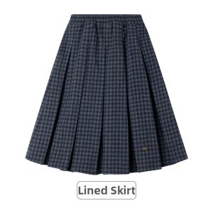 MUCMUKN | Plaid Tweed Pleated Skirt Navy Gray
