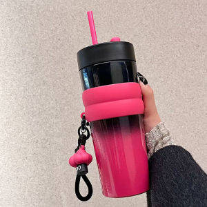 700ml Stainless Steel Liner Coffee Mug With Lid Vacuum Flask Hot And Cold Tumbler Gradient Red Vacuum Insulated Water Bottle - Hot/Cold Retention BPA-Free 304 Stainless Steel Leakproof Thermal Cup for School Gym Hiking & Travel