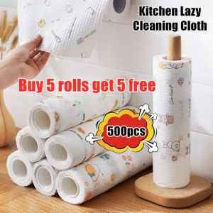 【BUY 5 TAKE 5】500Pcs Thickened Kitchen Tissue Paper Disposable Lazy Rag Paper Kitchen Oil Absorbent Paper Towels Wet and Dry Cleaning Cloth Absorbent Dish Towel Kitchen Bathroom Multipurpose Cleaner Rag Towels