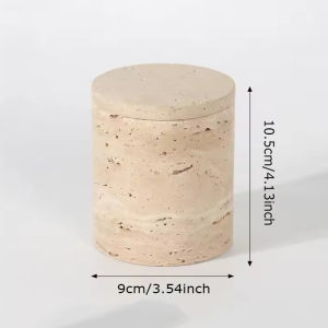 Natural Marble Storage Round Square Rectangle Cotton Holder Organizers with Lids Travertine Canisters for Makeup Bathroom Home