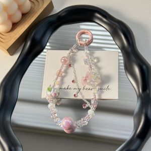 Sang Trọng Vẽ Tay Đính Hạt Hoa Hồng Dây Điện Thoại Di Động Tự Làm Túi Handmade Trang Trí Hoa Móc Khóa Fille Dây Chuyền Trái Tim