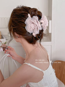 Elegant Floral Artificial Pearl Hair Clip Womens Stylish Shark Clip Back of Head Updo Hair Clip Fashionable Hair Accessories