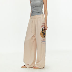MADWITCH | American Print Elastic Waist Cotton Linen Loose Pants