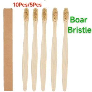 10/5Pcs 100% Biodegradable Bamboo ToothbrushEco-Friendly Natural Boar BristlesNo Plastic Environmentally FriendlySustainable
