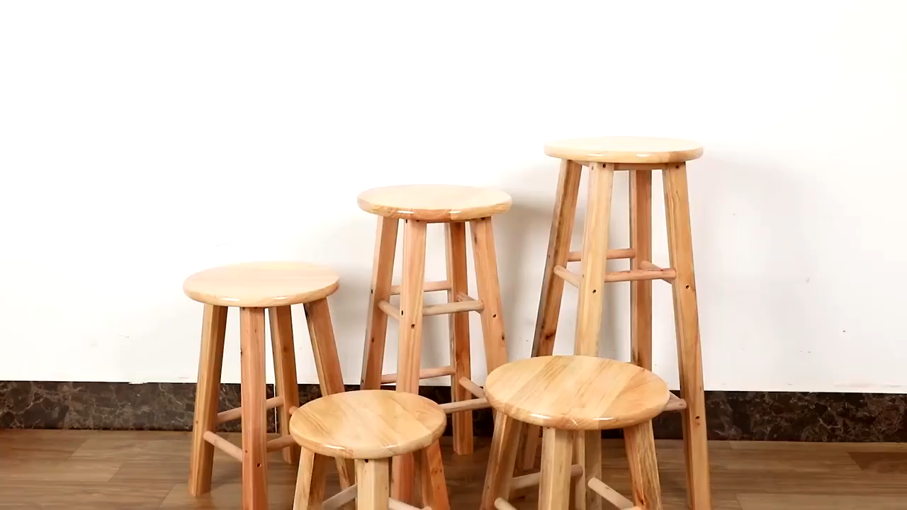 เก้าอี้บาร์สูง 80 ซม. มีหลายความสูงให้เลือก เก้าอี้บาร์ไม้เนื้อธรรมชาติ แบบเรียบง่าย เก้าอี้ขาสูง รับน้ำหนักได้ 200 กิโล