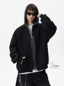 V37 | Black Cleanfit Faux Layer Hoodie Jacket Loose Casual Autumn