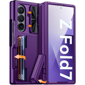 Halloween Gifts for Galaxy Z Fold 7 RFID Wallet With Cards Holder[Kickstand][Camera Cover] Shockproof Silicone Phone Case-Gold