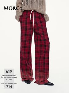 MO&Co. | Cotton Black-Red Plaid Gradual Punk Style Elastic High Waist Trousers