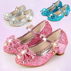 Girls High Heel Shoes Aisha Princess Shoes 2022 Spring New Crystal Shoes K-style Performance Shoes Bows Flats