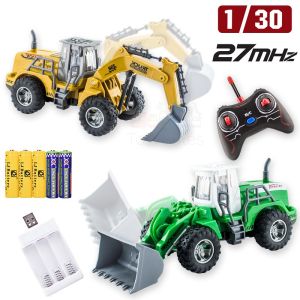 1:30 RC Bulldozer / Excavator Truck Long Range w/ Rechargeable Batteries 27mhz LED Lights Remote Control Toy Car Lorry