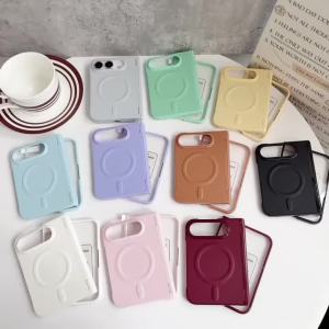 Ốp Lưng Da PU Magsafe Cho iPhone Màu Kẹo Ngọt Hỗ Trợ Sạc Không Dây Tương Thích Với Miếng Dán Màn Hình 18 Lớp Có Nắp Từ Tính