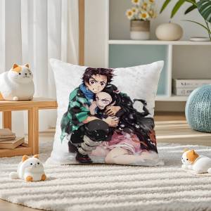 Bandai | Demon Slayer Sound Breathing Art Anime Plush Pillow Cover Soft Short Plush Cushion Cover For Sofa Bedroom Home Decor Gift