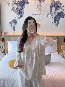 Cotton and Silk Sleepwear for Women Spring New Plus Size Sweet Countryside Style Long Sleeved Long Pants Pajama Loose Home Suit Set