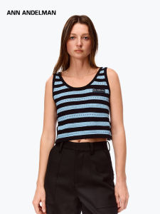 ANN ANDELMAN | Hollow Stripe Contrast Color Short Sleeve Tank Top