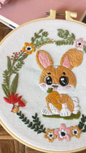 DIY Embroidery Kit Rabbit and Flowers Cross Stitch Kit Hand Embroidery Kit Cross Stitch Supplies Kit Handmade Wall Decor Kit DIY Rabbit Floral Embroidery Wall Hanging Kit DIY Floral Rabbit Cross Stitch Embroidery Kit