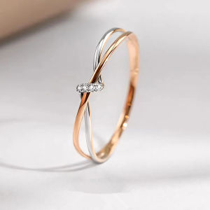 Huitan Hai Tông Màu Xoắn Nhẫn Cho Nữ Với Đá Cubic Zirconia Tinh Tế Cưới Ban Nhạc Hợp Thời Trang Hình Học Mở Đường Thiết Lập Trang Sức