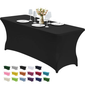 4 6 8 FT Stretch Spandex Table Cover for Rectangular Tables Washable Wrinkle Resistant Tablecloths Durable Table Protector JT442
