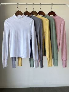 เสื้อยืดคอกลมแขนยาวฤดูใบไม้ร่วง/ฤดูหนาว เสื้อชั้นในถักบาง ทรงเข้ารูป ทรงเข้ารูป เสื้อผ้าทำงานสำหรับผู้หญิง