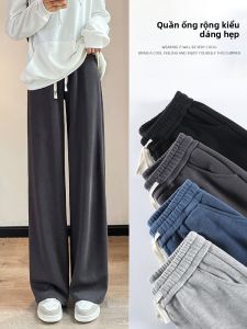 YAMIANNV | Quần thể thao dệt kim cạp cao mùa thu 2024 Quần ống rộng thường ngày cho nữ Quần cotton dài đến mắt cá chân có túi