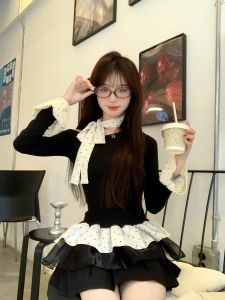 Áo Thun Tay Dài in Họa Tiết Chấm Bi Pure Desire Dành Cho Nữ Áo Sơ Mi Cổ Đứng Dáng Ôm Chất Liệu Cotton Mùa Thu 2025