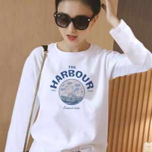 เสื้อยืดคอกลมแขนยาวหลวมๆ สำหรับผู้หญิง ฤดูใบไม้ผลิ 2023 แฟชั่นเสื้อชั้นในลำลอง ผ้าฝ้ายผสมโพลีเอสเตอร์