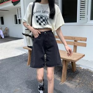 Retro Five-Point Womens Denim Shorts High Waist Loose Slim Straight Leg Mid-Pants Thin Hot Pants Trendy Summer New Arrival