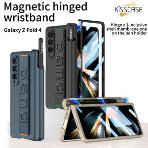 【with Screen Film】KISSCASE With Pen Holder Wristband Cover For Samsung Z Fold6 Fold5 5G Fold4 Case Hard PC Camera Protection Hinge Shockproof Cover For Galaxy Z Fold6 Fold 5 5G