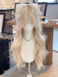 Ocean Sprite White Gold Long Hair Female Wig Big Curling Hair Lolita Full Head Cover Sweet Cute Style Face Shaping Effect