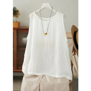 Dopamine Cotton Linen Strap Vest Spring Summer New Large Size Top Inner Wear Outer Wear Sleeveless T-Shirt Womens Fashion