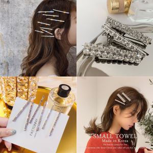 Diamond Hairpin One Word Hair Clip - กิ๊บติดผมเพชร โลหะ - สไตล์เกาหลี