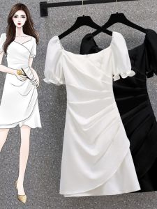 Elegant White Dress Womens Mini Dress Luxury Lady Companion Hebe Style Wedding Dress Short Sleeve High Waist Polyester Blend