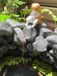 Fish Tank Decorations Creative Cat Fishing Boat Aquarium Ornament Resin Kitten Fishing Fish Tank Decor  Garden Pond Landscaping