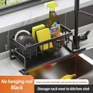 Kitchen Sink Countertop Storage Rack 304 Stainless Steel Sponge Cloth Drainage Holder Drain Basket  Organiser