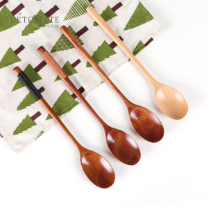 Long Handle Wooden Spoon Home Use Soup Spoon Honey Eating Korean Japanese Style Rice Stirring Dry Rice Engraving