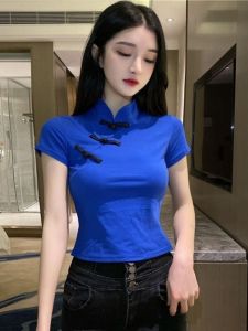 Áo Thun Nữ Tay Ngắn Cổ Đứng Ôm Vừa Vặn Mùa Xuân Hè Phong Cách Mới Áo Sơ Mi Cơ Bản Chất Liệu Cotton Thường Ngày