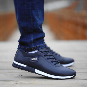 Mens Spring Leather Shoes Korean Style Wear-Resistant Casual Waterproof Sport Shoes Youth Trendy Breathable Low Heel round Toe