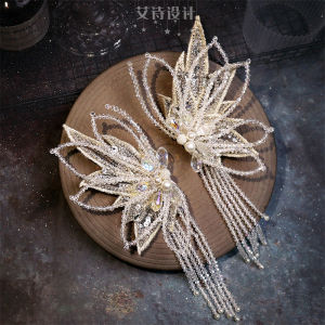 High-End Champagne Lace Butterfly Hair Clip Childrens Princess Crystal Tassel Double Prong Hanfu Accessories Hair Jewelry