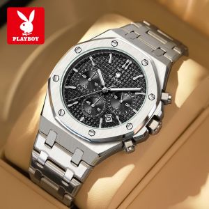 PLAYBOY Watch For Men Waterproof Original Quartz Stainless Steel Luminous Square Wristwatch