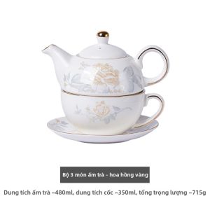 Bộ Trà Sứ Cho Một Người Bao Gồm Cốc và Đĩa Lót Quà Tặng